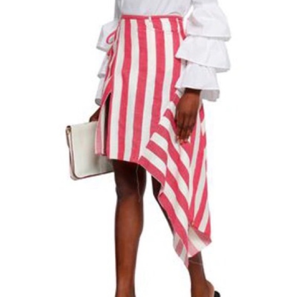 MARQUES' ALMEIDA STRIPED LINEN AND COTTON-BLEND MINI WRAP SKIRT IN RED